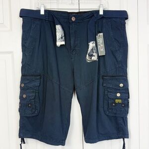 NWT Galaxy by Harvic Navy Blue Cotton Belted Tactical Cargo Shorts 38